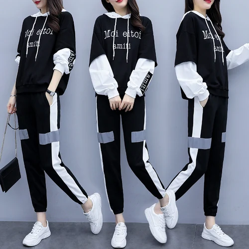 Модный комплект из двух предметов с капюшоном женский костюм плюс размер 5xl