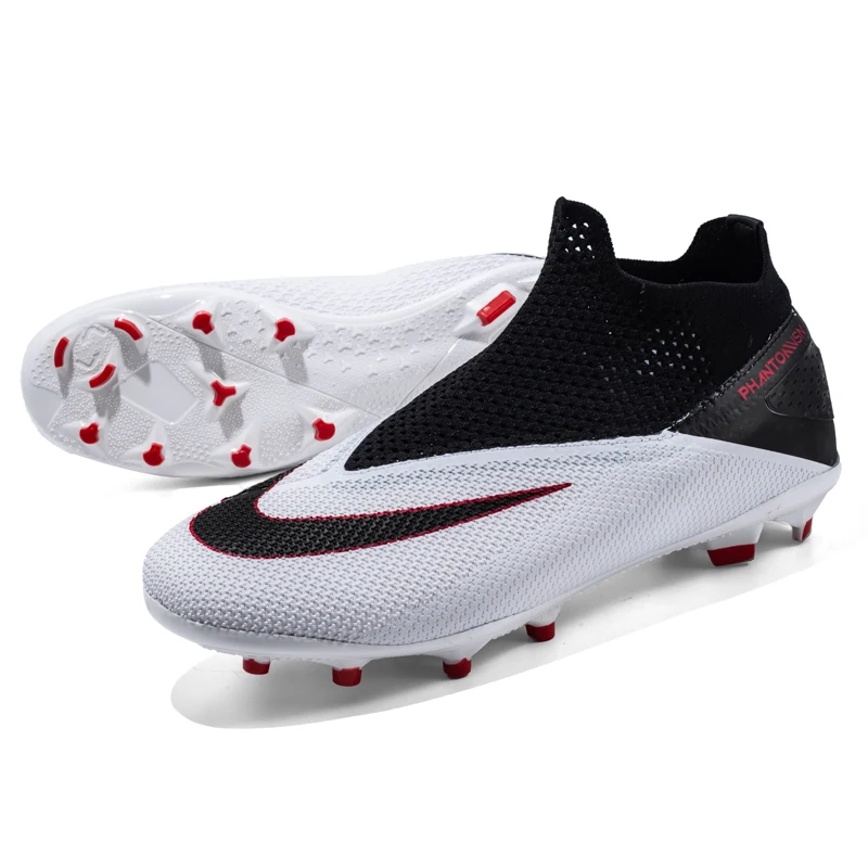 Outdoor Mesh Soccer Cleats Shoes Anti skid Football Boots Training Sneakers Ankle High Top Futsal Sports Shoes Big Size 46-49