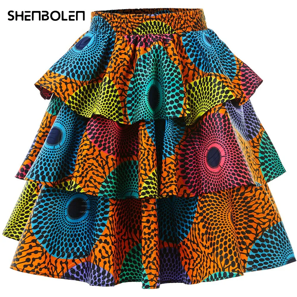 

African Clothes For Women Skirt Wax Print Ankara Swing Clothes For Women Short Beach Skirt Elastic Lady Fashion