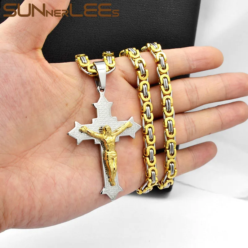 Цепочка с кулоном в виде креста Иисусом Христа из нержавеющей стали | Украшения и