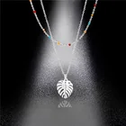 Винтажное Двухслойное ожерелье с листьями, летнее пляжное ожерелье в гавайском стиле с масляной цепочкой из нержавеющей стали, очаровательное ажурное ожерелье с ладонью для женщин