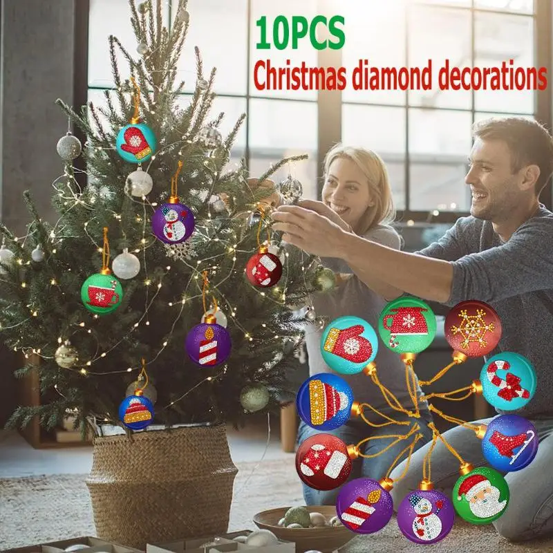 

10pcs 5d diy Diamond Painting Christmas Tree Pendant Diamond Embroidery Christmas Gift Christmas Decorations For Home GS03