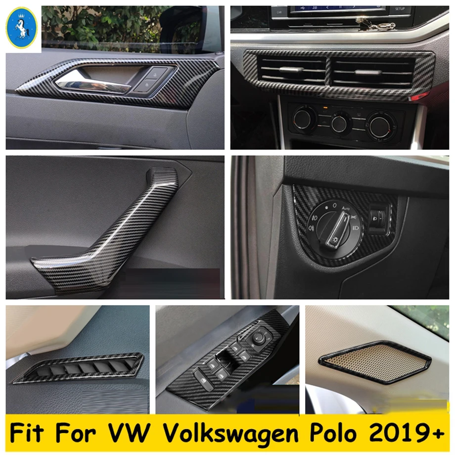 

Pillar A Window Lift Button Door Handle Bowl Lights Control Panel Cover Trim Fit For VW Volkswagen Polo 2019 - 2022 Carbon Fiber