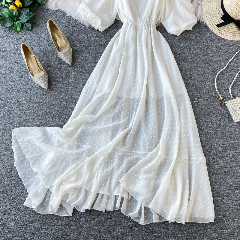 GLAUKE Maldives suspender White solid  beach dress women's summer seaside holiday Ruffle Backless Dress Sexy V Neck Ladies Vesti