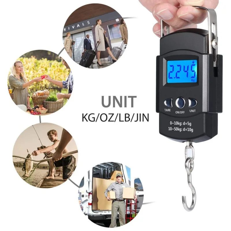 

50kg/110lb Digital Fish Scale Portable Luggage Weight Scale with 1m Measuring Tape BackLight Electronic Fishing Pocket Scale