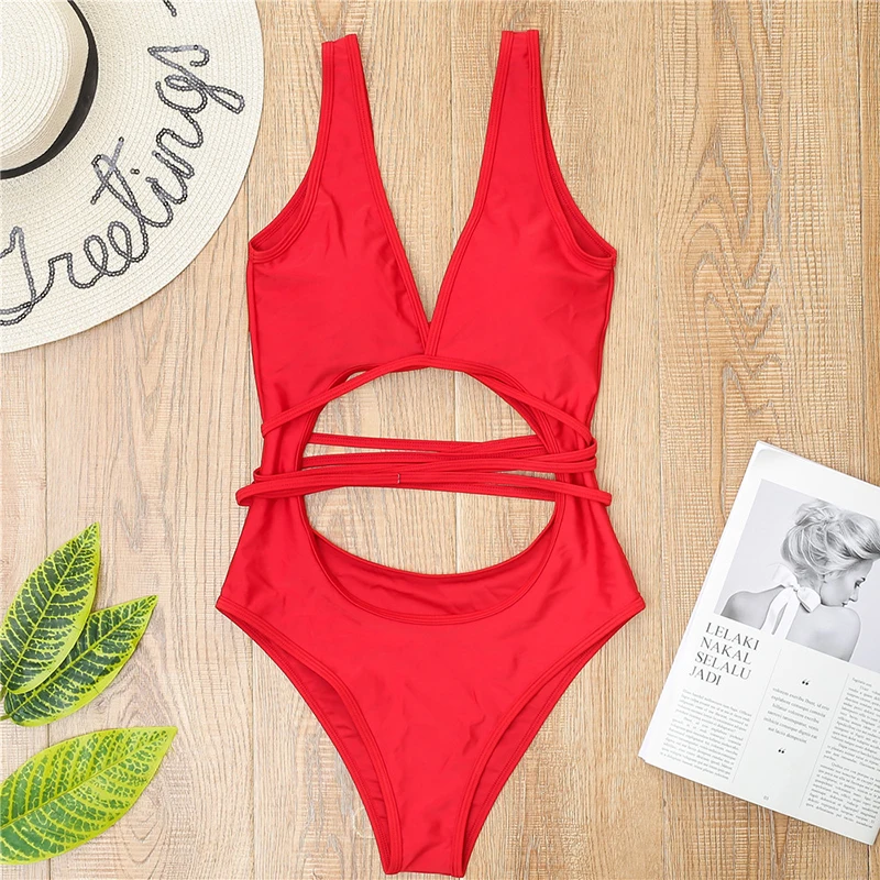 

Sexy Hollow Out One Piece Swimsuit Women Swimwear Female 2020 High Leg Bather Leopard Bathing Suit Bandage Bodysuit Monokini