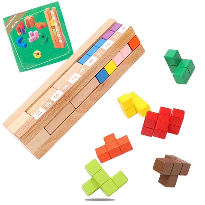 

Kid Wooden Tetris Stacking Toys Building Blocks Jenga Montessori Educational Wooden Toys Logic Training Game Preschool Brain Toy