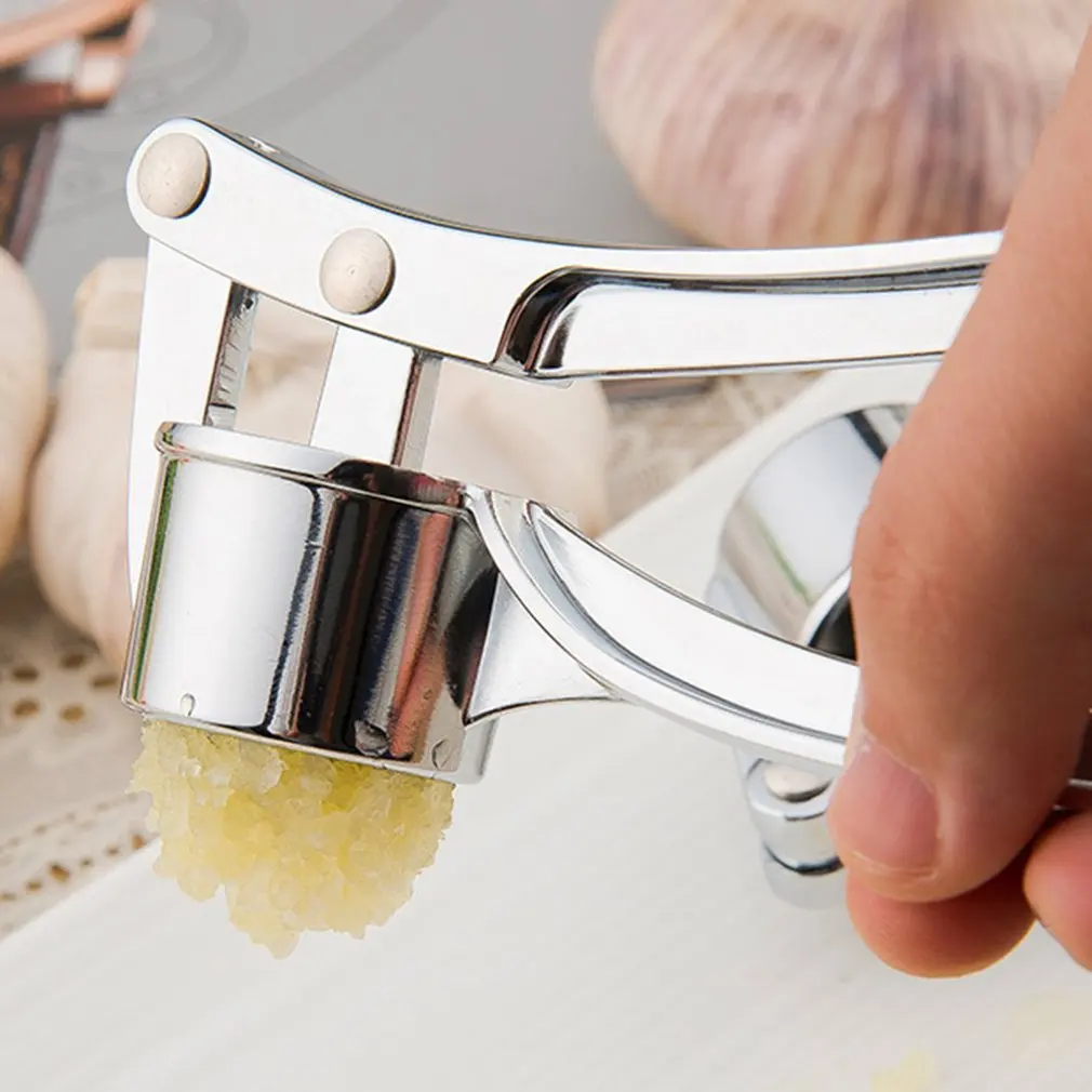 

Kitchen Tools Ergonomics Stainless Steel Garlic Press Quick Garlic Press Ginger Movable Extrusion Plate tool