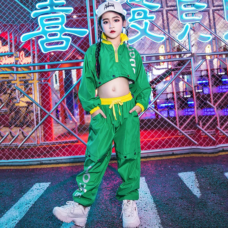 Новое платье для девочек в стиле хип-хоп Детские костюмы Зеленый джазовая