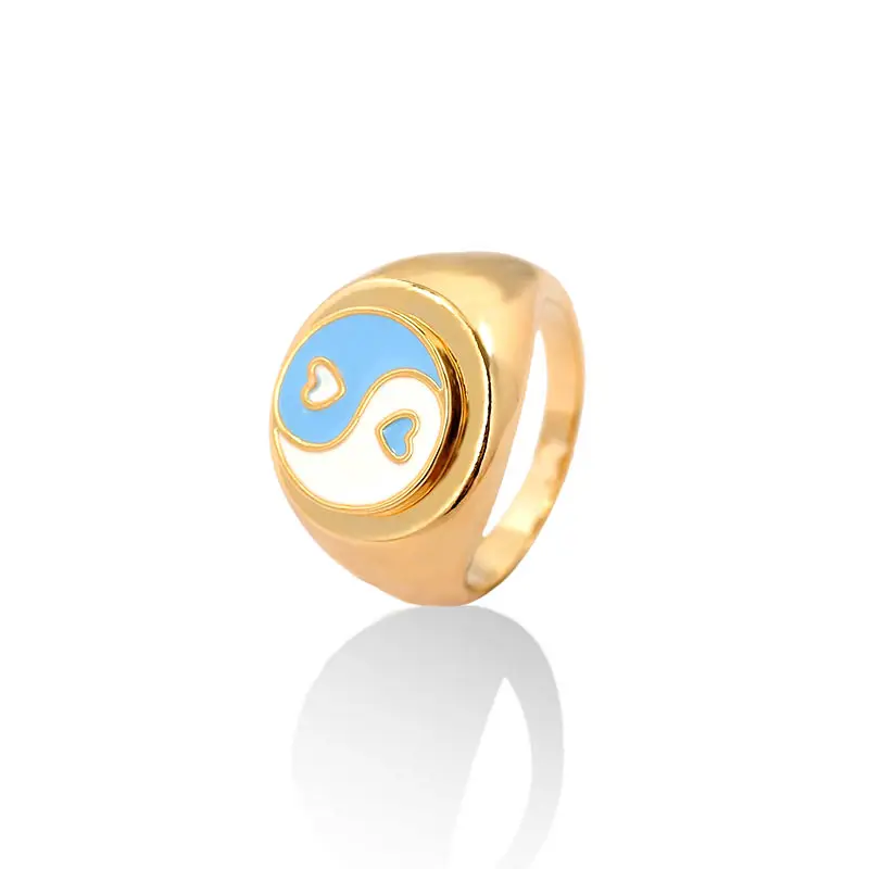 

Cute Fashion Tai Chi Yin Yang Enamel Ring for Women Gold Silver Color Metal Chinese Taoist Style Finger Rings New Trendy Jewelry