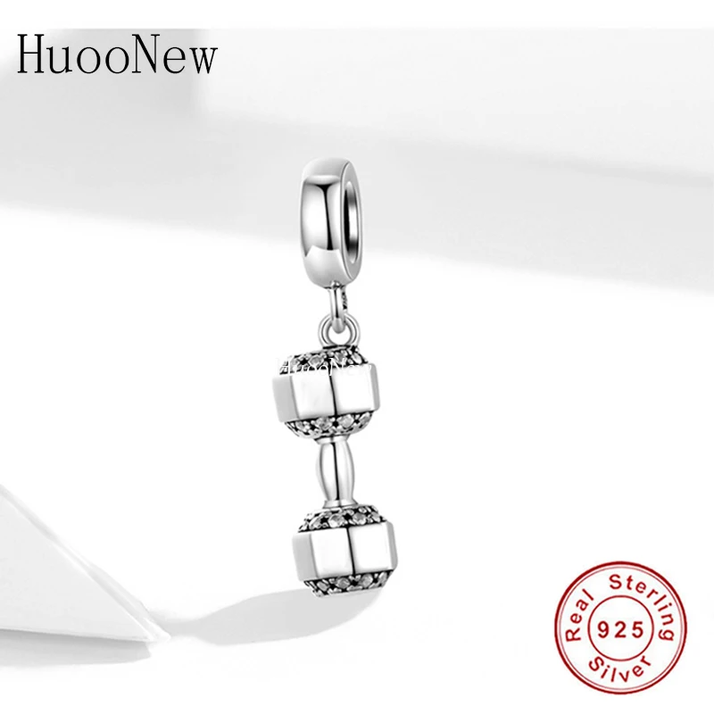 

Fit Original Brand Charm Bracelet Real 925 Silver Fitness Dumbbel Bead For Making Women Beautiful Gym Girl Berloque Fashion