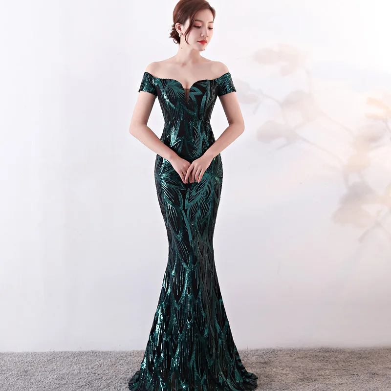 Женские вечерние сексуальные макси платья элегантные зеленые Русалка бодикон с