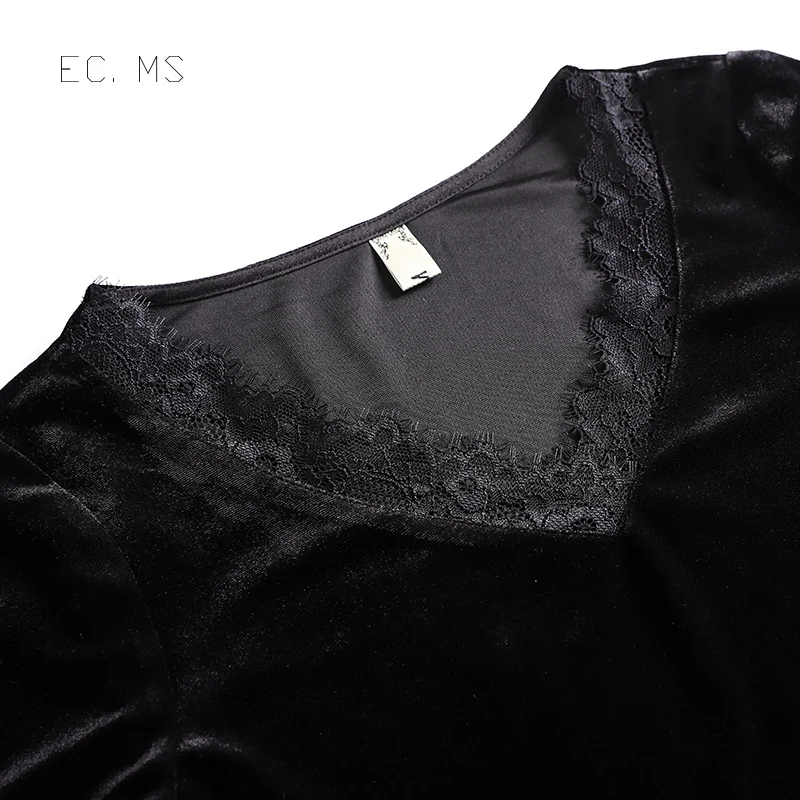 EC.MS бархатная рубашка Женская кружевная с v образным вырезом тройники теплые