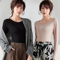 korean fashion cotton long sleeve solid t shirt women high stretch slim tops spring autumn skinny basic bottoming tshirt tight