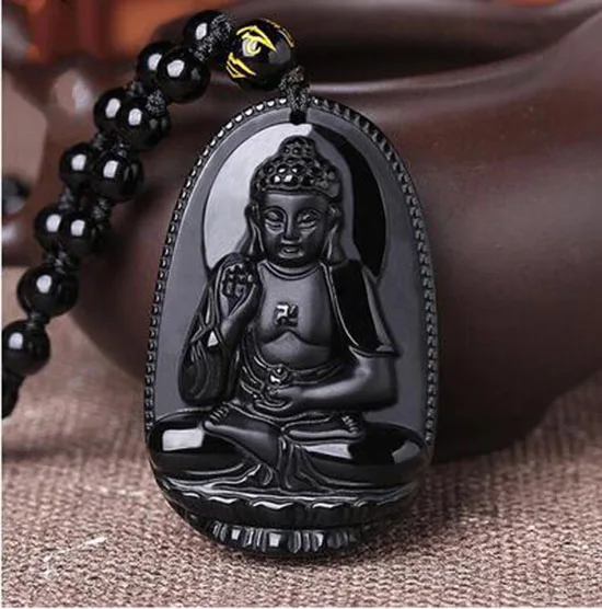 Натуральный обсидиан ручной работы Будда кулон ожерелье ювелирные изделия
