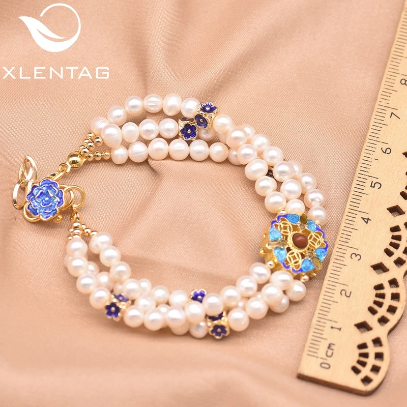 Браслет XlenAg женский из натурального пресноводного белого жемчуга три слоя