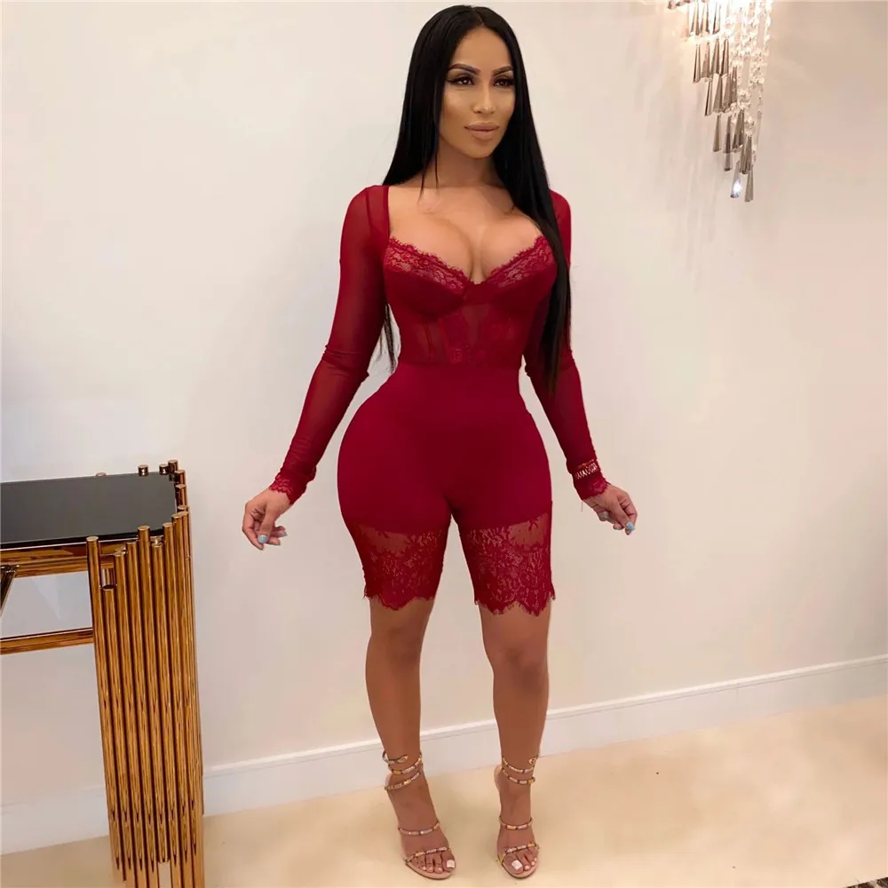 Женское Кружевное боди в стиле пэчворк сетчатый облегающий короткий комбинезон