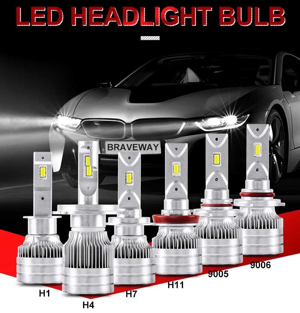 BraveWay 20000LM светодиодный авто лампы H1 H4 H8 H9 H11 HB3 HB4 9005 9006 головной светильник светодиодный H7 Canbus H11 H7 светодиодный лампы Светильник лампы для автомобилей