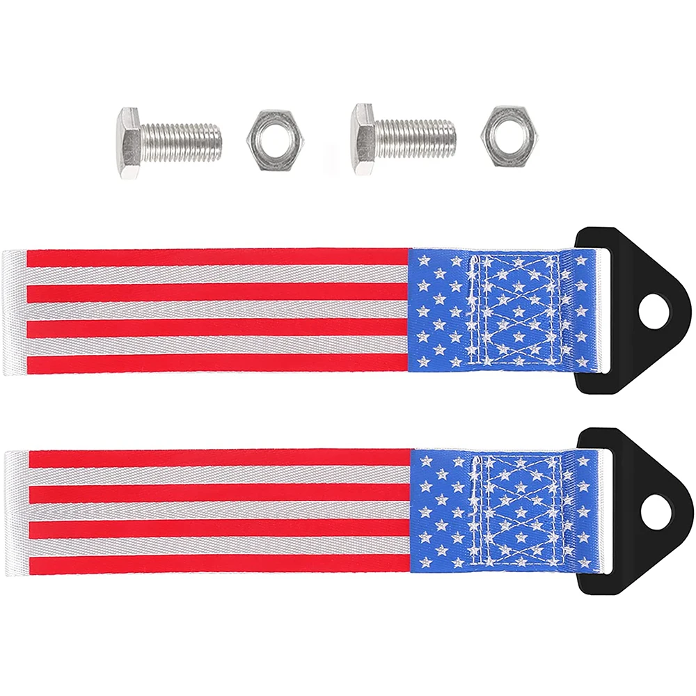 

Racing Tow Strap US Flag Print Strength US American Flag Trailer Tow Ropes Universal Trailer Hook Bumper for Front Rear Decor