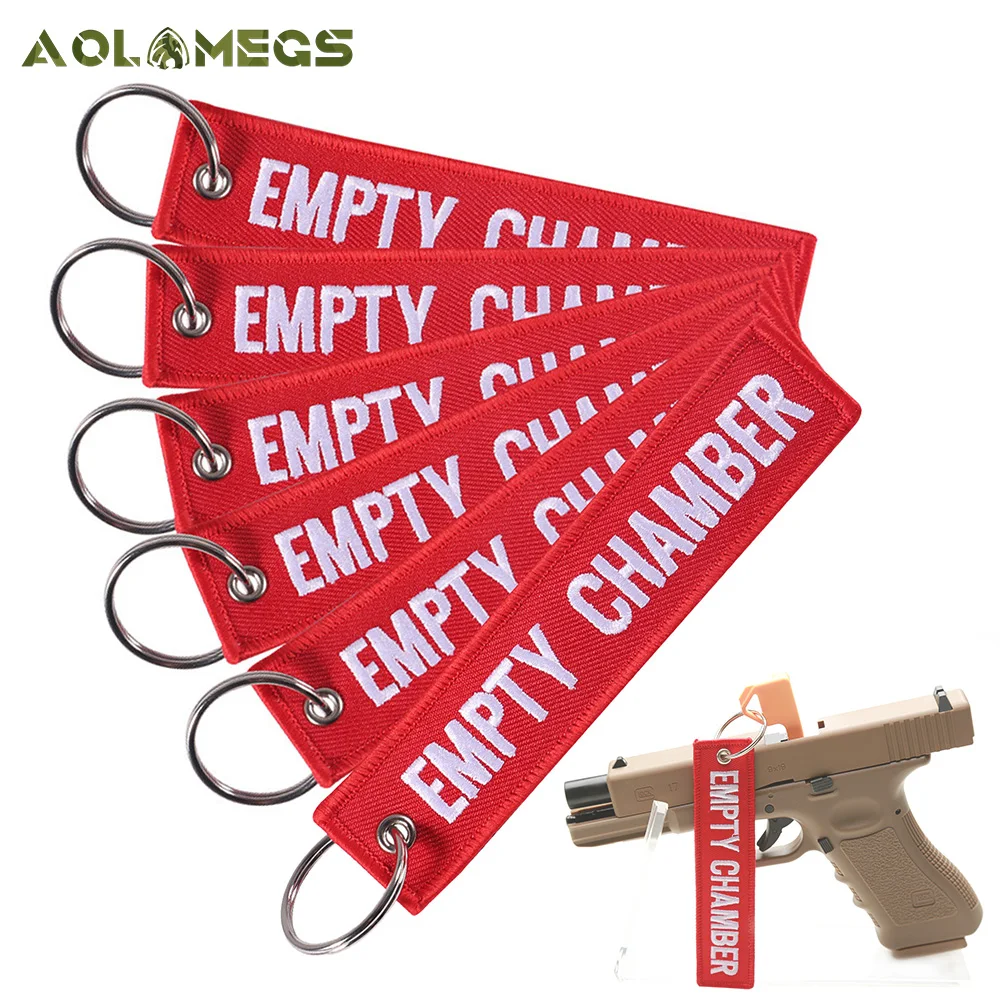 

6 Pack Red Empty Chamber Keychain Double Sided Letter Embroidered Key Fobs Hook and Loop Key Chain Aviation Tag