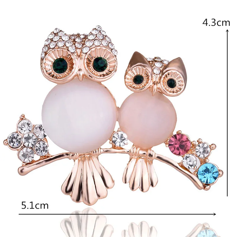

1 Pc Two Opal Owl Brooches Pins Romantic Mother With Kids Animal Crystal Brooches Pins Women Girls Birds Clothes Jewelry Brooch