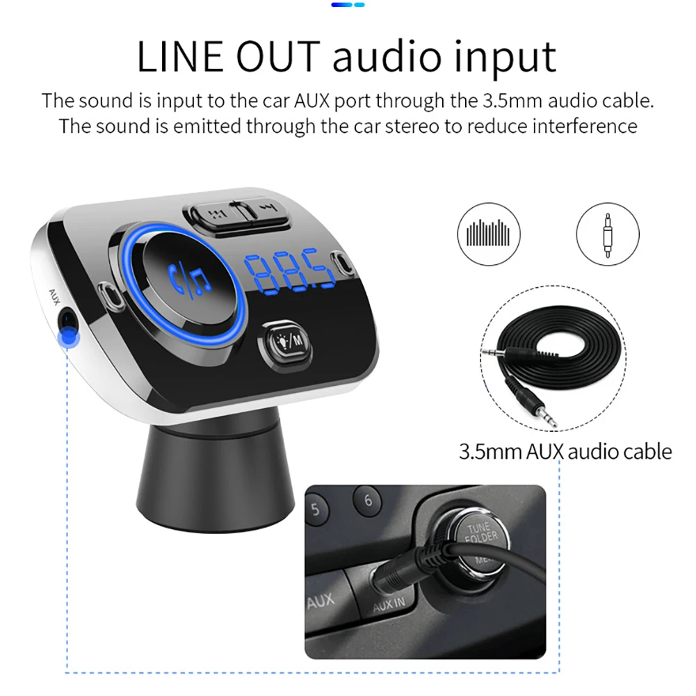 Автомобильный MP3-плеер 1,2 дюймов Автомобильный беспроводной Bluetooth динамик беспроводной QC3.0 Быстрая зарядка fm-передатчик с атмосферным светом