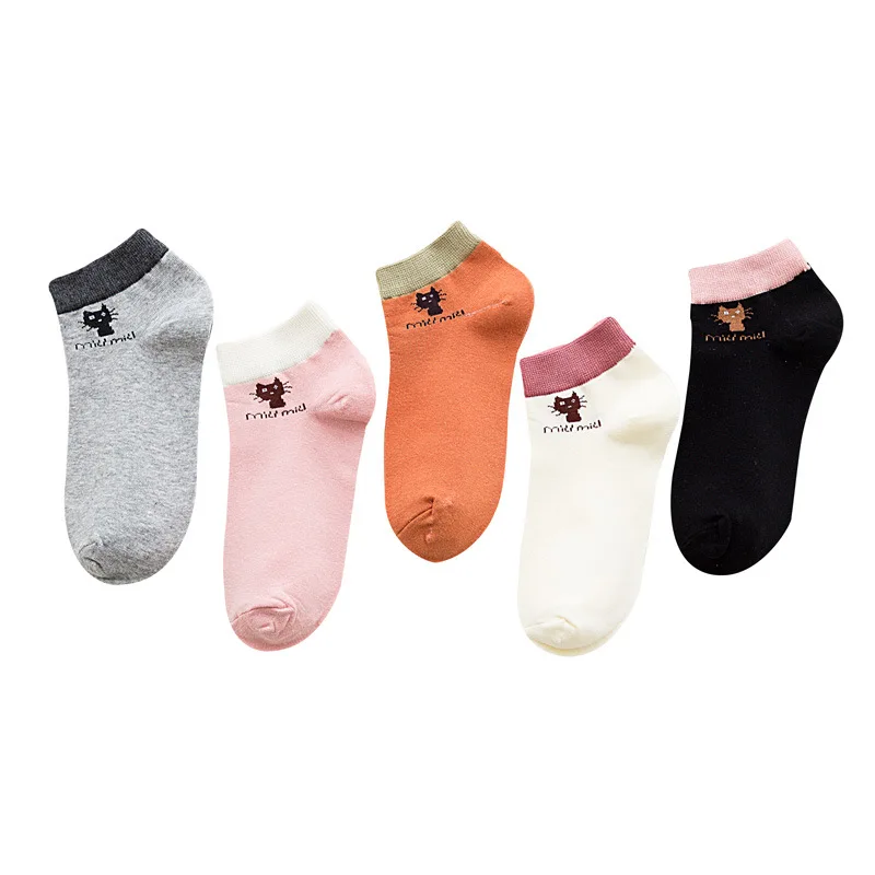 

5 Pairs Solid Cotton Colourful Cute Funny Animal Socks New Style Women Girls Slip Ankle Sock Soft Breathable For 4 Seasons 2021