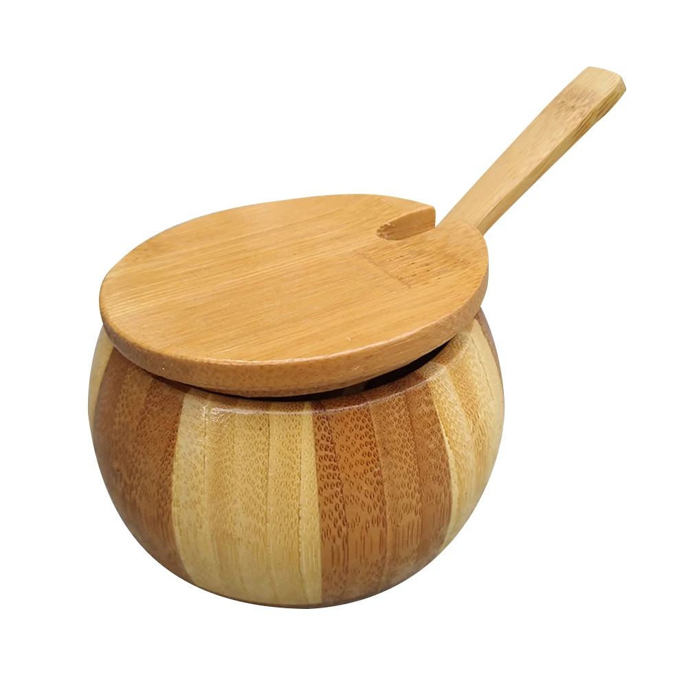 

Seasoning Cans Natural Wood Spice Jar Spoon Japanese Style Salt Sugar Bowl Storage Container With Lid Kitchen Tools Gadgets