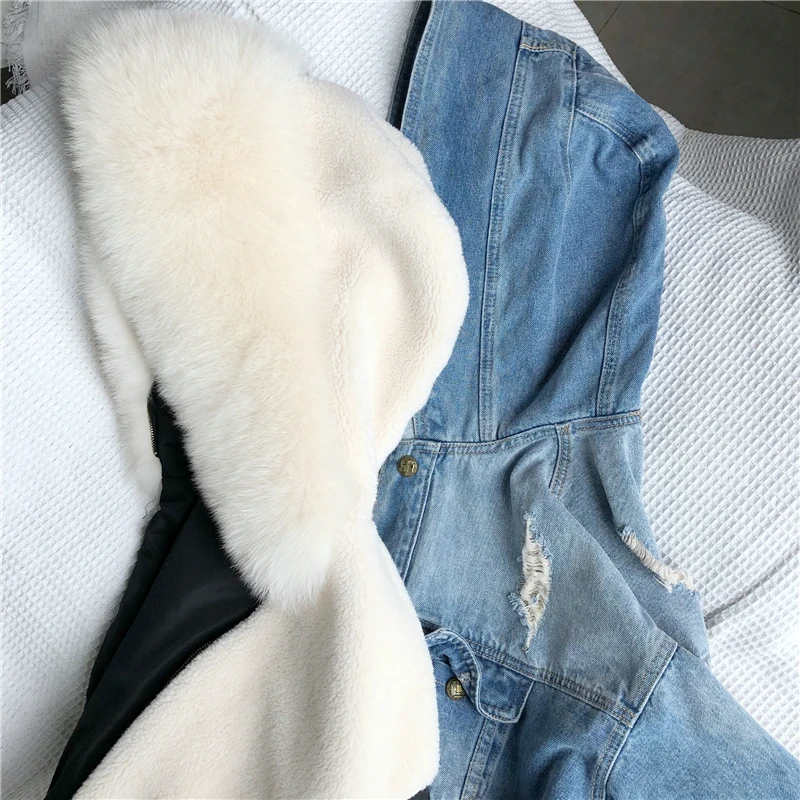 2019 джинсовая парка натуральный мех пальто зимняя куртка Для женщин сапоги на
