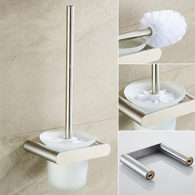 

WZLY Bathroom Toilet Brush Chrome With Holder Glass Cup Contemporary Style Toilet Brush Polished Stainless Steel Accessories