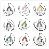 trendy beads silver plated wire wrap amethysts stone pendant water drop necklace green aventurine jewelry