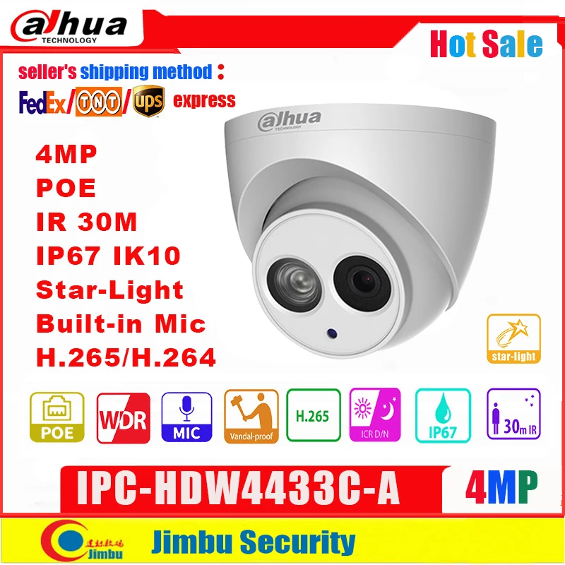 Сетевой видеорегистратор Dahua IP Камера 4MP IPC HDW4433C A IR30 мини POE звездного неба H265 H264