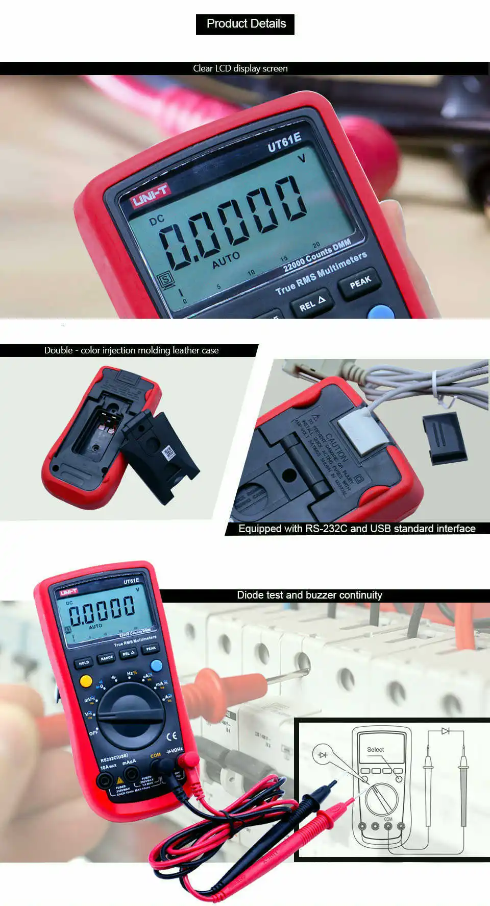 Trus RMS цифровой мультиметр UNI-T UT61E; AC DC напряжение тока ом метр; Емкость Частота Тестер сопротивления диода; ПК подключения