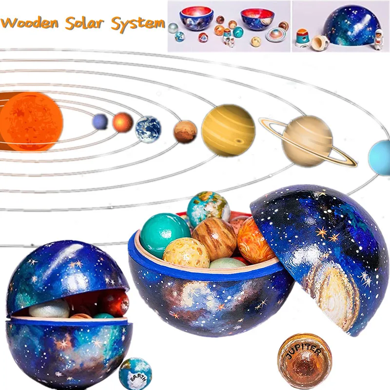 Kids DIY Space Science Learning Game Toys Montessori Wooden Toys Solar System Child Educational Toys  Desktop Ornament Xmas Gift