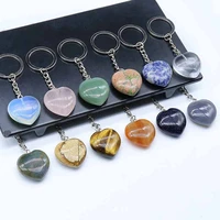 1pcs natural heart shape sodalite clear quartzs tiger eye stone key chain car handbag key holder party gift size 29x29mm