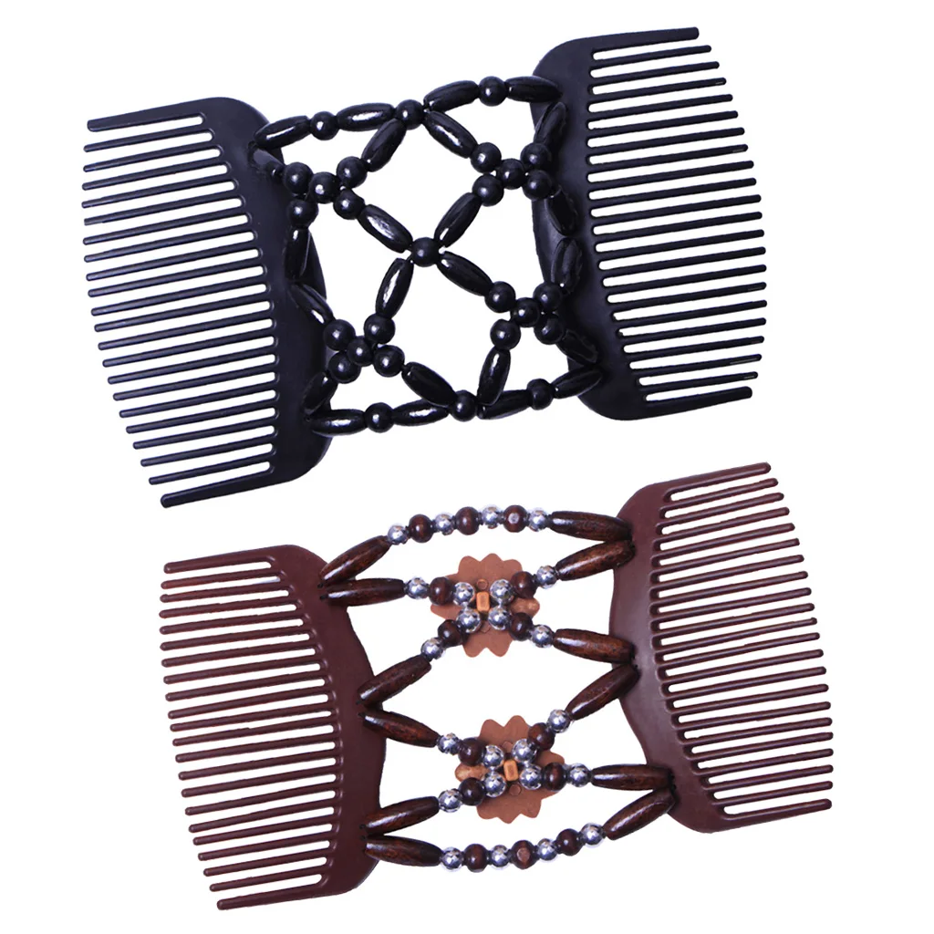 2 шт. женские волосы скользящие эластичные двойные гребень клип деревянные