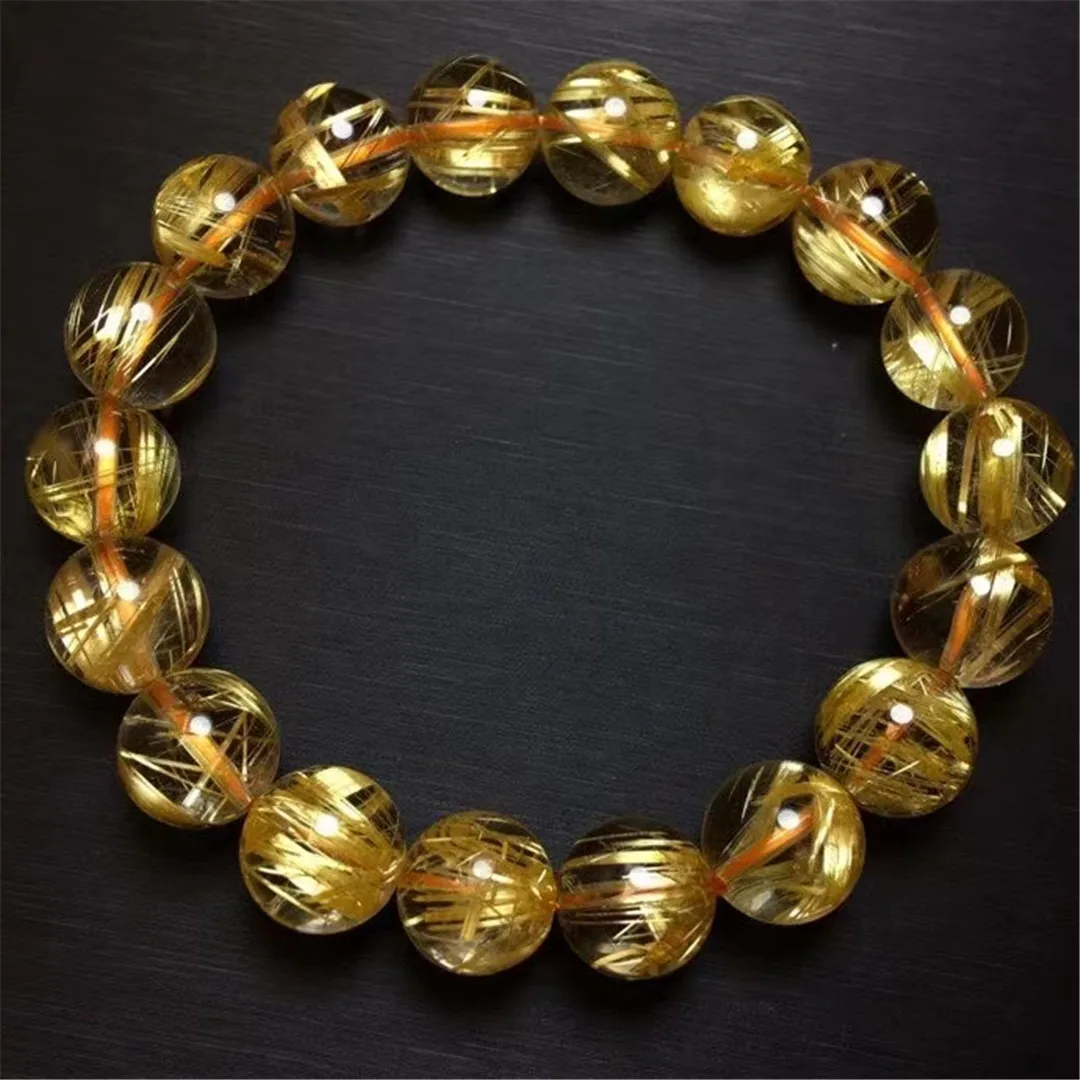 

Natural Gold Rutilated Quartz Bracelet For Women Man Wealth Healing Crystal 11mm Beads Stone Stretch Jewelry AAAAA Certificate