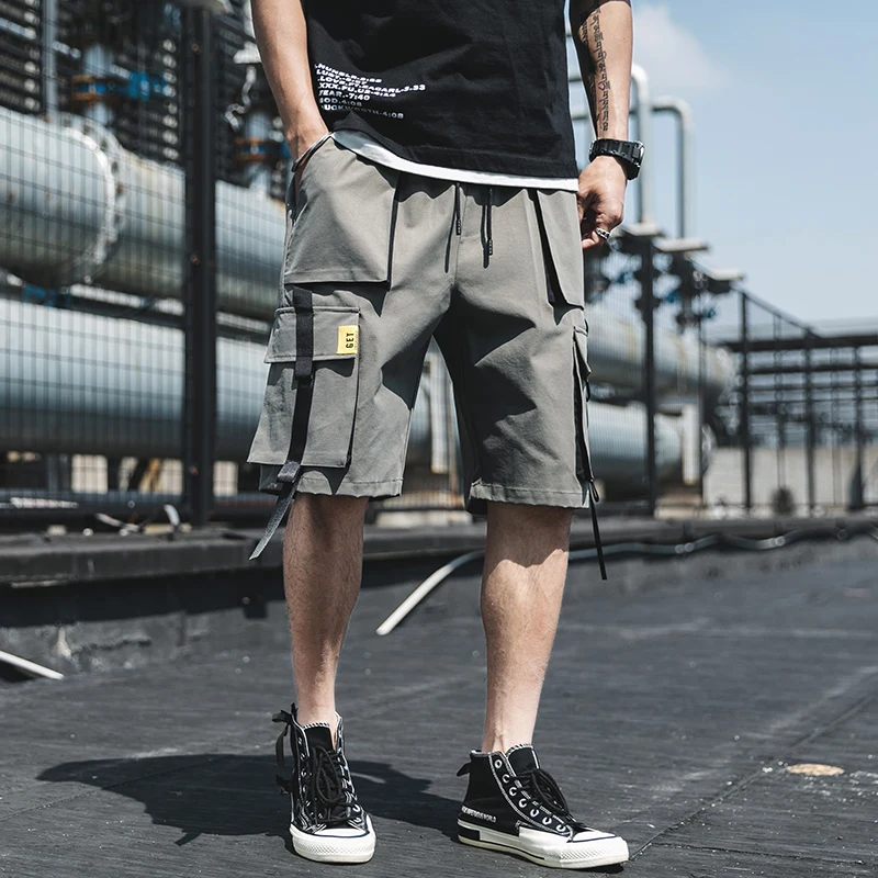 

2020 New Bermuda Shorts Mens New Design Elasticated Waist Cargo Shorts Male Fashionable Ribbons Homme Short Pants Large Size 5XL