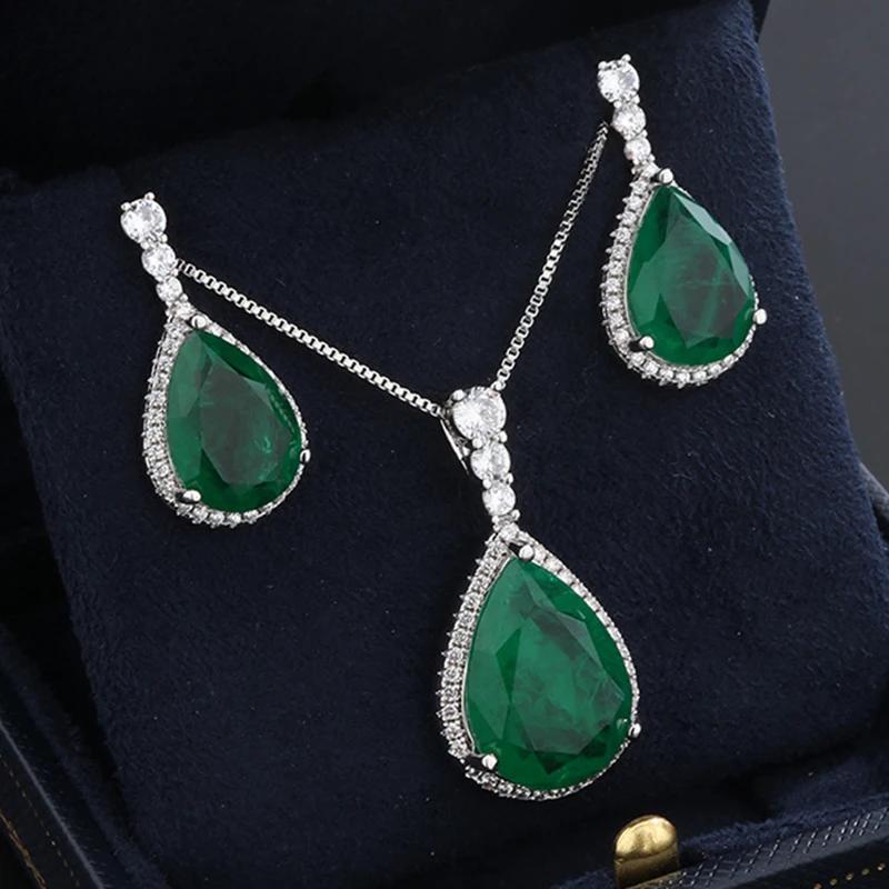 

JoiasHome 925 Sterling Silver Jewelry Set for Woman Fashion with Emerald Gemstone Earrings Ring Necklace Fashion Wholesale