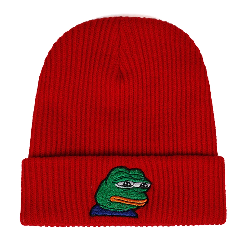 TUNICA Sad Kermit Кепка лягушка чувствует себя плохим человеком вязанные шапочки с вышивкой зимняя теплая шапка Sad Meme шляпа лягушки Skullies gorros