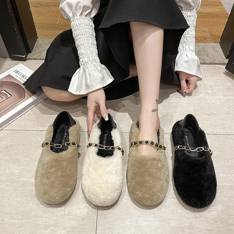 

Туфли женские универсальные, кроссовки, лоферы, без застежки, круглый носок, мех, плоская подошва, без застежки, повседневная обувь на осень/...