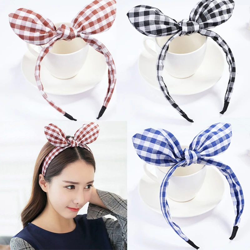 Женская повязка на голову с бантом ободки кроличьими ушками для девочек детские