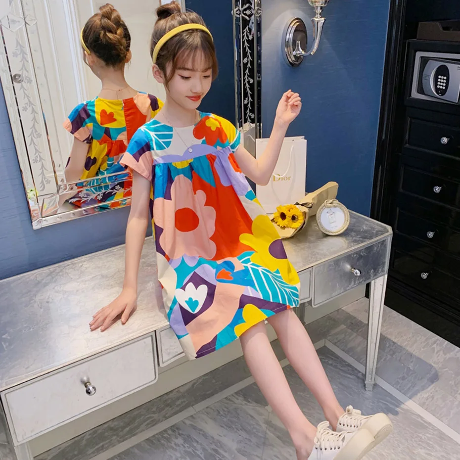 Платья для девочек-подростков летнее платье с цветочным рисунком девочек