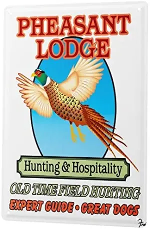 

Жестяной знак Декор таблички кухонный Декор фазан Охота Стрельба эксперт Руководство собак 8X12