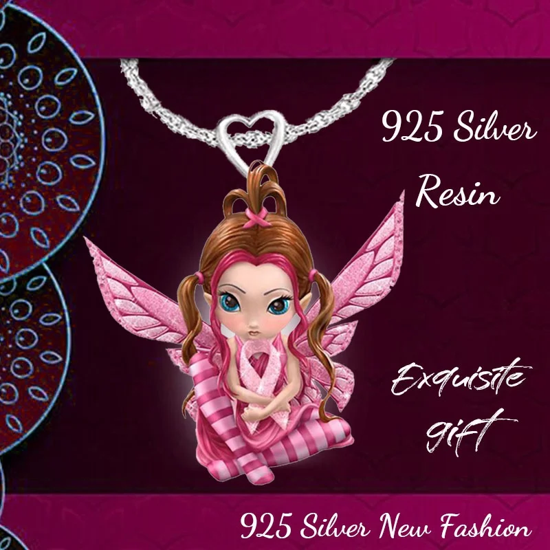 

Cartoon Fashion Women 3D Printing Choker Resin Pink Angel Princess Pendant Casual Party Necklace Jewelry