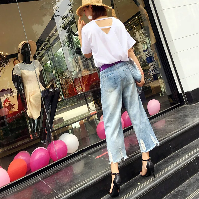 Летние женские винтажные широкие брюки с завышенной талией и блестками джинсы