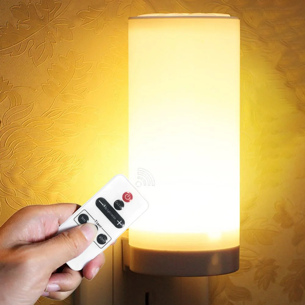 EU Plug Brightness Adjustable LED Night Light With Remote Controller AC 110-240V Plug In Night Lamp With Timing Function tv lifter tv stand 110 240v ac input 550mm 22inch stroke with remote and controller and mounting parts