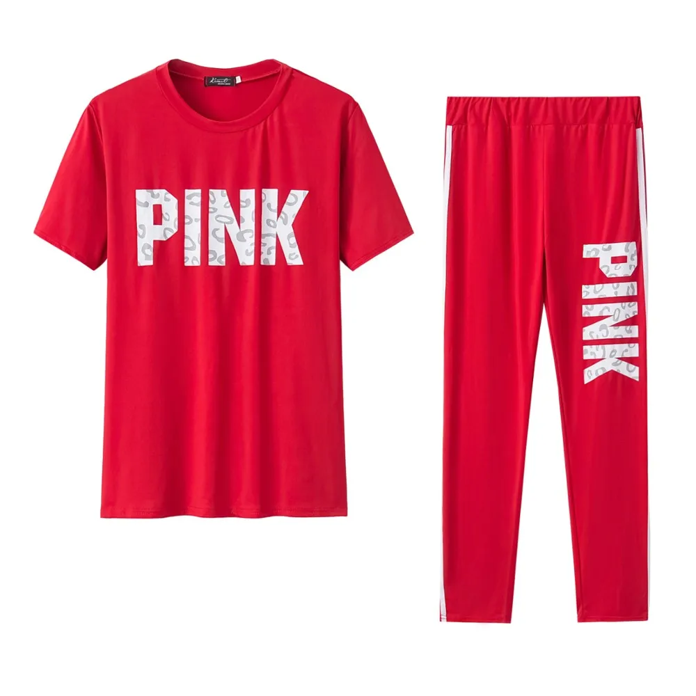

Women New Tracksuit Set Women Pink Letter Print Casual Pant Suits Plus Size Top And Pants Set Tracksuits Women 2 Piece Set 3xl