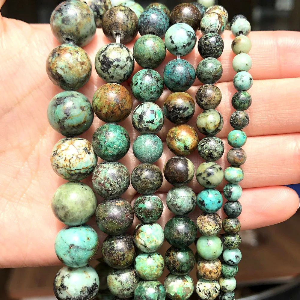 

Natural Stone Beads Smooth Green Africa Turquoise Round Loose Beads for Jewelry Making DIY Bracelet Necklace 4-10mm Perles 15''