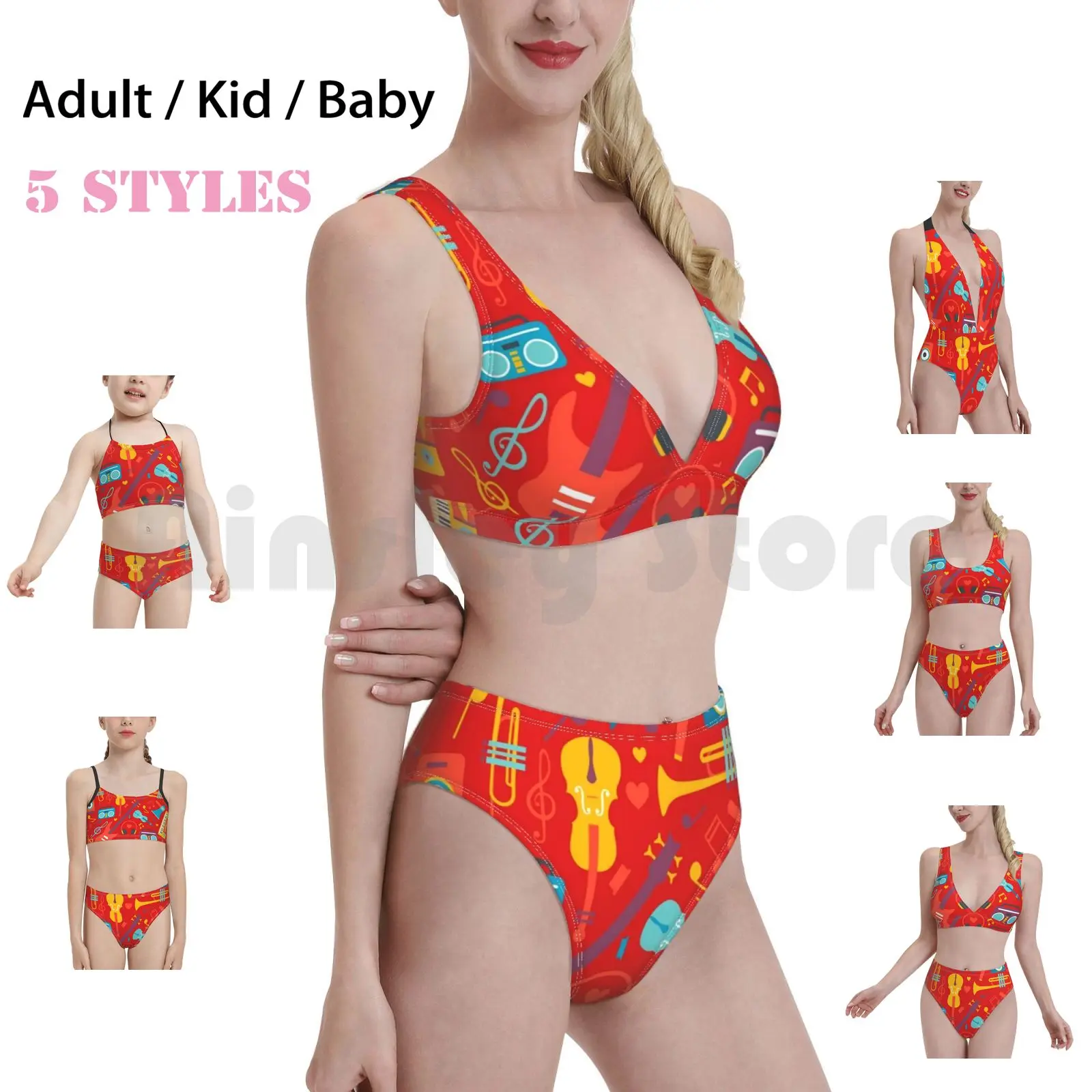 

Musical Instruments Swimsuit Bikini Padded High Waist